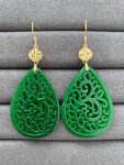 Double Happiness Carved Teardrop Jade Earrings - 18k Yellow Gold, Jade