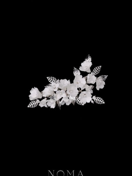 Clay Flower Blossom Leaf Shine Side Hairvine/Brooch - White Gold