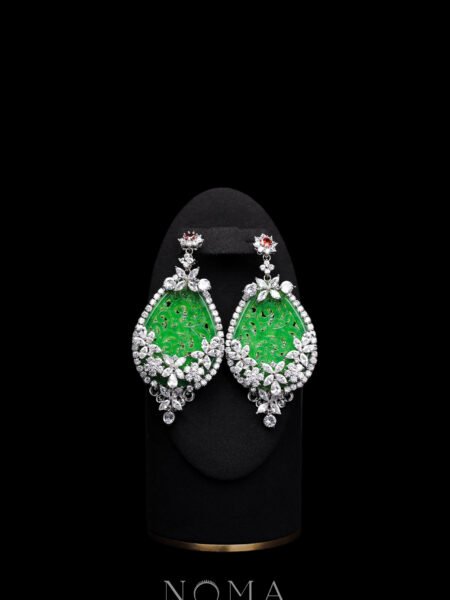Gems Royal Eden Carved Teardrop Jade Earrings - White Gold, Jade