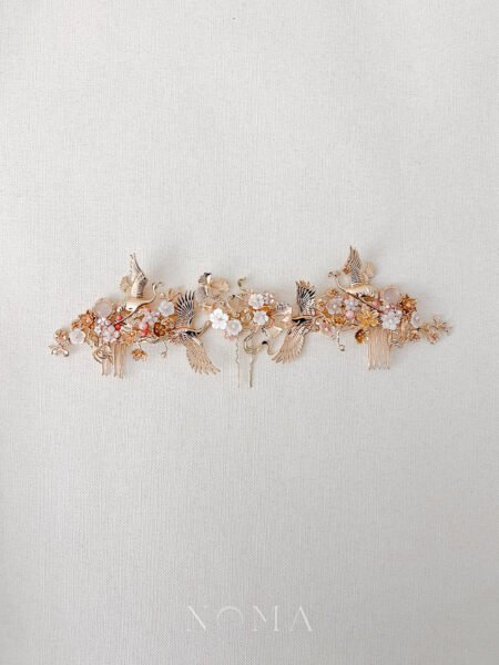 Flying Crane Floral Theme Set - Gold, Pink (3 pcs)