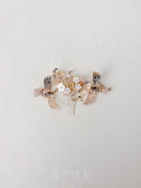 Flying Crane Floral Theme Middle - Gold, Pink