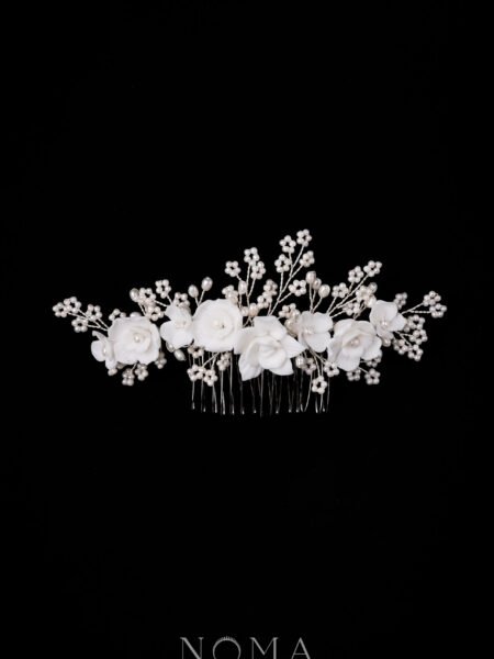 Clay Flower Rosy Haircomb - White Silver