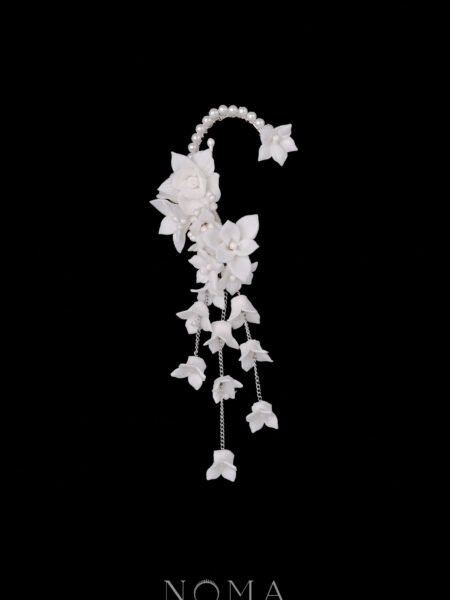 Cascading Clay Flower Earpiece - White Silver (Right)