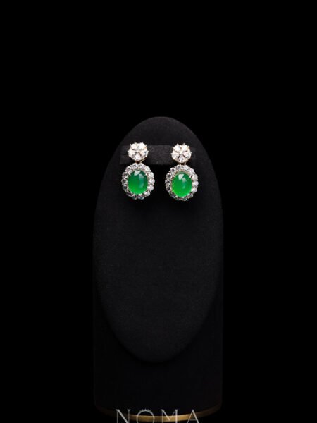 Superior Oval Jade Halo Small Floral Earrings - 18k Yellow Gold, Jade