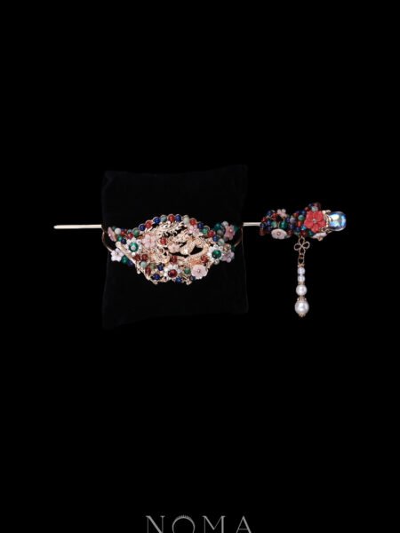 Flying Phoenix Garden Hairpin - Gold, Sapphire (Right)