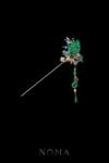 Natural Teardrop Jade Branch Hairpin - Gold, Jade