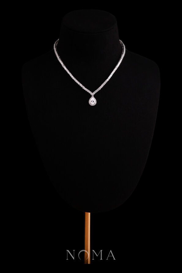 DJW-202300027-V-Round-01-ct-Tennis-Choker-with-Double-Bezel-Pear-Pendant-Necklace-Rhodium-White-Gold