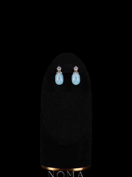 Tubular Jade Medium 10x14 mm with Round Solitaire Earrings - 18k Yellow Gold, Blue Jade