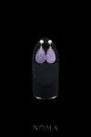 Carved Rounded Teardrop Small Jade with Pearl Earrings - 18k Yellow Gold, Purple Jade
