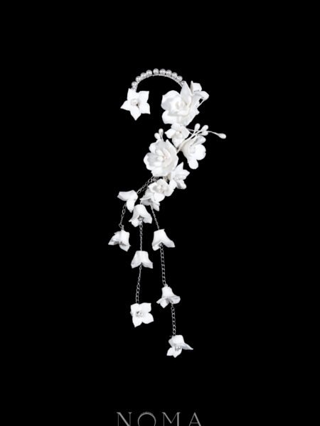 Cascading Clay Flower Earpiece - White Silver (Left)