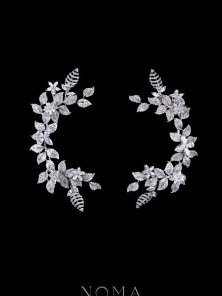 Paved Twigs Simple Floral Side Hairvine Pair - White Gold (1 pair)