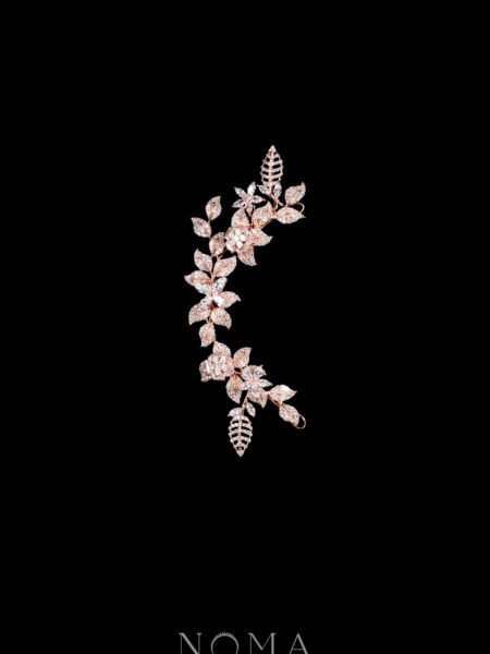 Paved Twigs Simple Floral Side Hairvine - Rose Gold (Left)