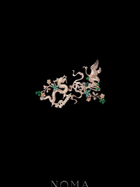 Dragon and Crane Heaven Hairvine - Gold, Emerald (Right)