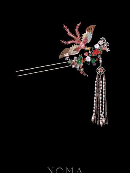 Colorful Flying Phoenix Jade Garden Hairpin - Gold