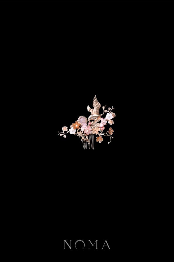 CHN-202200147-Flying-Crane-Floral-Theme-Side-Haircomb-Gold-Pink-Right