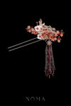 Flying Crane Pearl Blossom Hairpin - Gold, Ruby (Left)