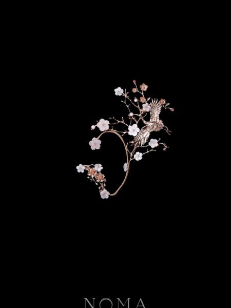 Crane Wing Flower Tree Earpiece - Gold, Pink (Left)