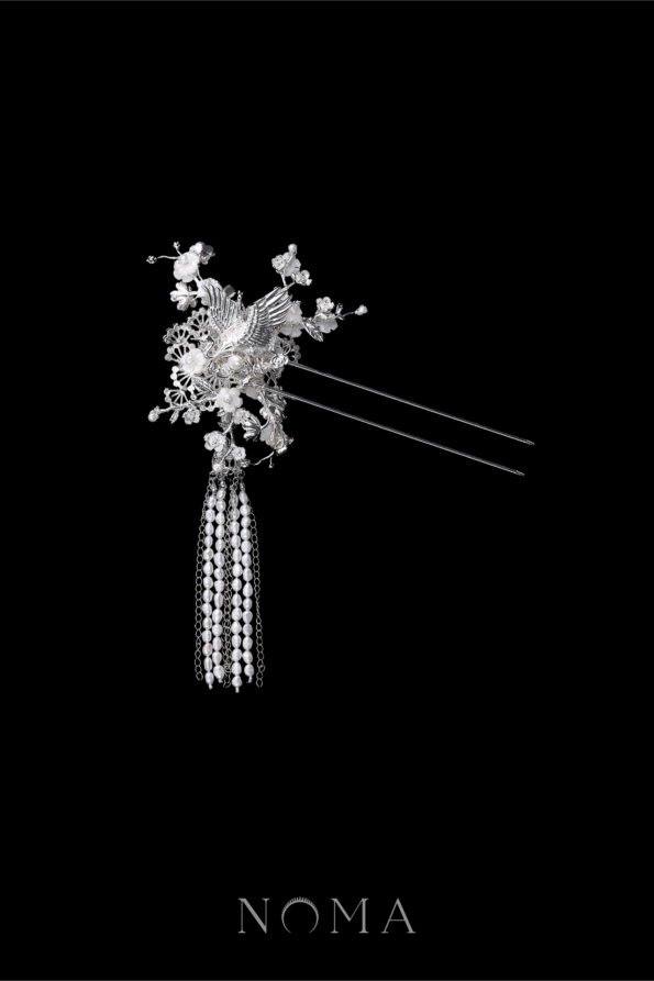 CHN-202300018-Crane-Pagoda-Floral-Garden-Hairpin-Silver-White-Right