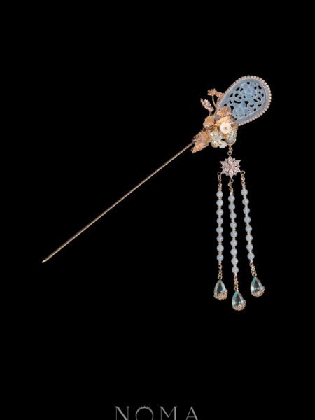 Jade Ginkgo Hairpin - Gold, Blue (Left)