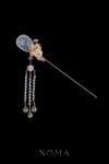 Jade Ginkgo Hairpin - Gold, Blue (Right)