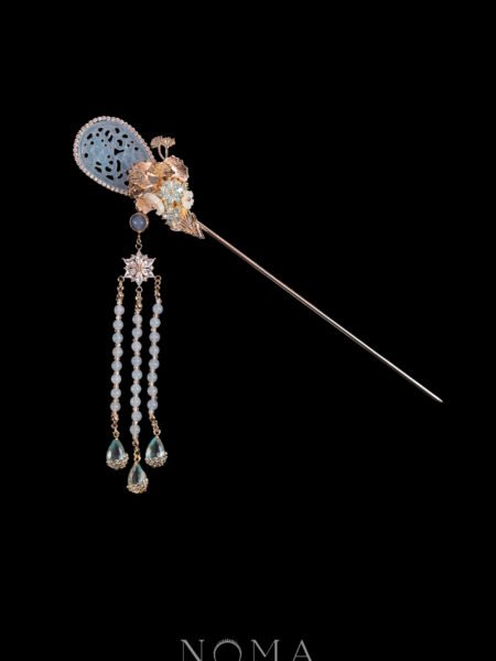 Jade Ginkgo Hairpin - Gold, Blue (Right)