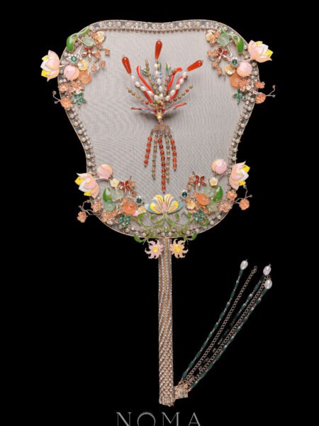 Colorful Phoenix Royal Lotus Blossom Fan - Gold