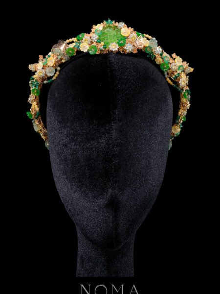 Jade Floral Scenery Headband - Gold, Jade