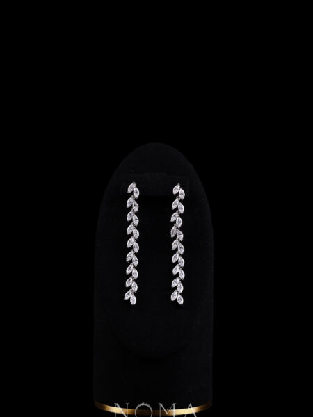 Single Marquise Row Earrings - Rhodium White Gold