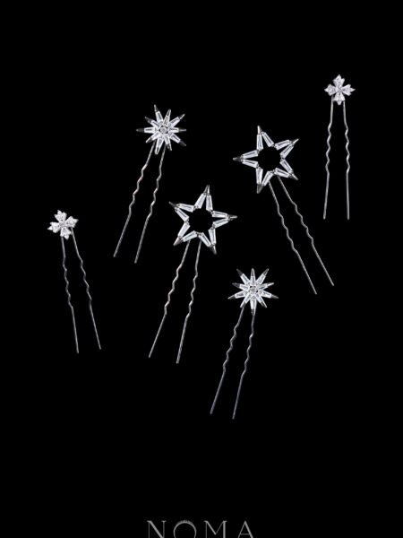 Sparkling Star Hairpin Set - Rhodium White Gold (6 pcs)