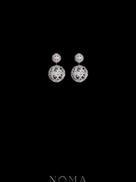 Ornamental Ball Earrings - Rhodium White Gold