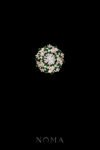 Faceted Round Brooch - 18k Yellow Gold, Emerald