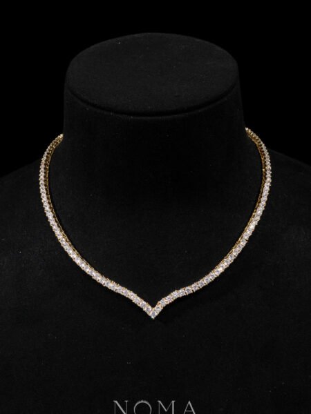 V Round 0.1 ct Tennis Choker - 18k Yellow Gold