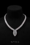 Double Marquise Dangling Pear Necklace - Rhodium White Gold