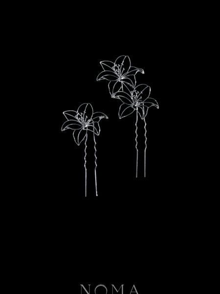 Silhouette Floral Hairpin Set - Rhodium White Gold (2 pcs)