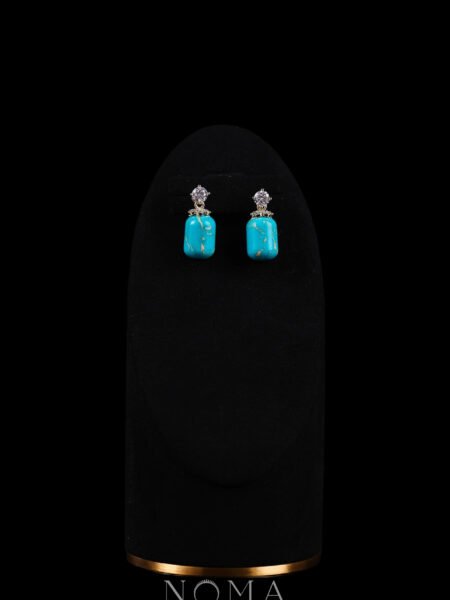 Tubular Jade Medium 10x14 mm with Round Solitaire Earrings - 18k Yellow Gold, Turquoise-Marble