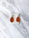 Carved Rounded Teardrop Small Jade with Pearl Earrings - 18k Yellow Gold, Red Jade
