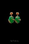 Little Flower Peacock Oval Jade Earrings - 18k Yellow Gold, Jade