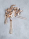 3D Phoenix Flower Hairpin - Gold, Sapphire