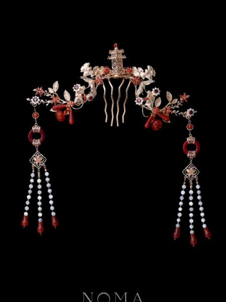 Crane Ginkgo Twigs Haircomb - Gold, Red