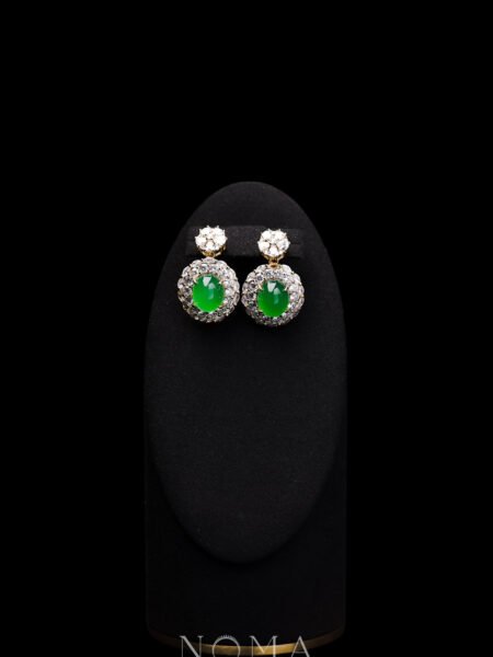 Superior Oval Jade Halo Large Floral Earrings - 18k Yellow Gold, Jade