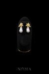 Natural Floral Baroque Pearl Earrings - Doff Gold, White Pearl