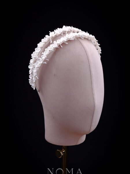 Clay Flower Quad with Pistil Double Headband - White Silver