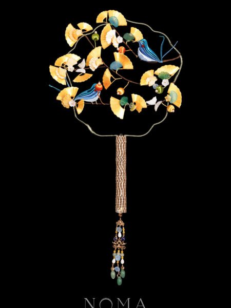 Ginkgo Bird Garden Fan - Gold, Yellow
