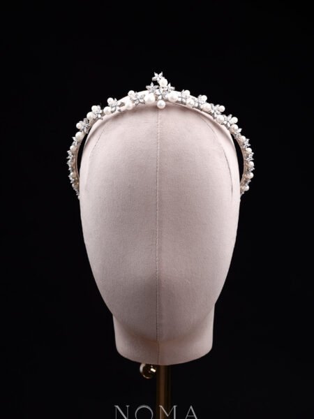 Floraline Pearl Crown - Rhodium White Gold, White Pearl