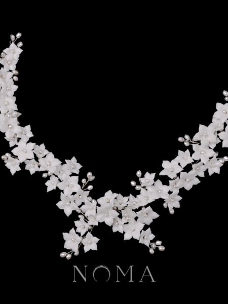 Clay Flower Jasmine Pearl Hairvine/Belt - White Silver
