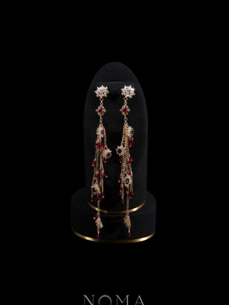 Dangling Snowflakes Earrings - Gold, Ruby