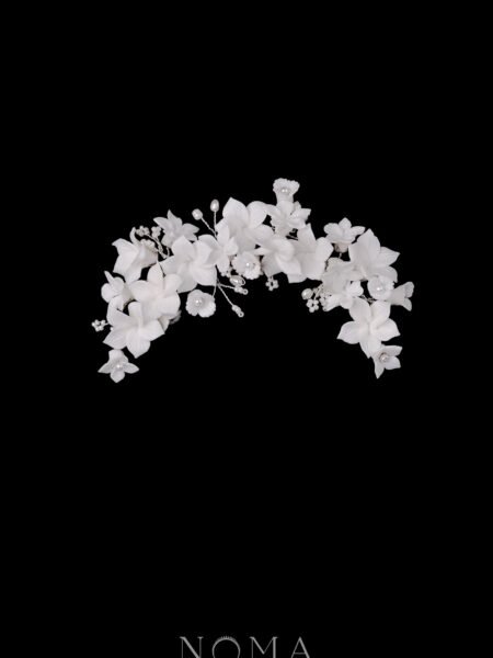 Clay Flower Simple Lily Side Hairvine/Brooch - White Silver