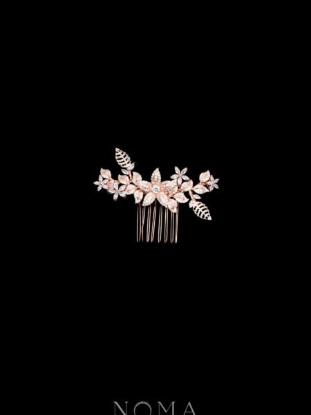 Paved Flower Twigs Leaf Side Hairvine - Rose Gold