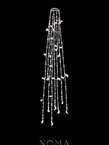 Statement Pearl and Shell Tassel Cuff - White Silver, White
