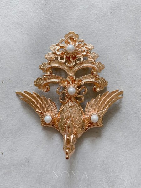 Phoenix Emperor Brooch - Gold, White